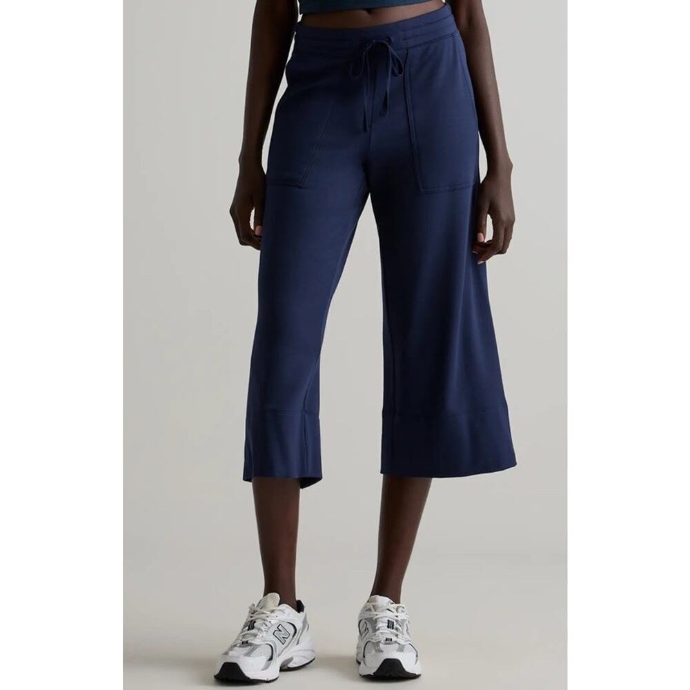 Quince Super Soft Wide Leg Crop Pants Navy Blue Athleisure Preppy Comfort Sz S